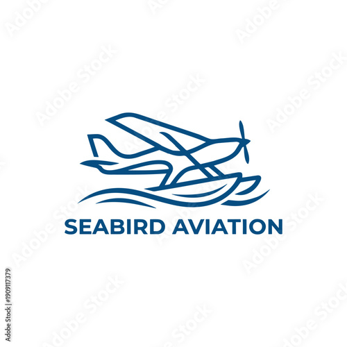 Seabird Aviation Seaplane Logo Vector for Air Transport