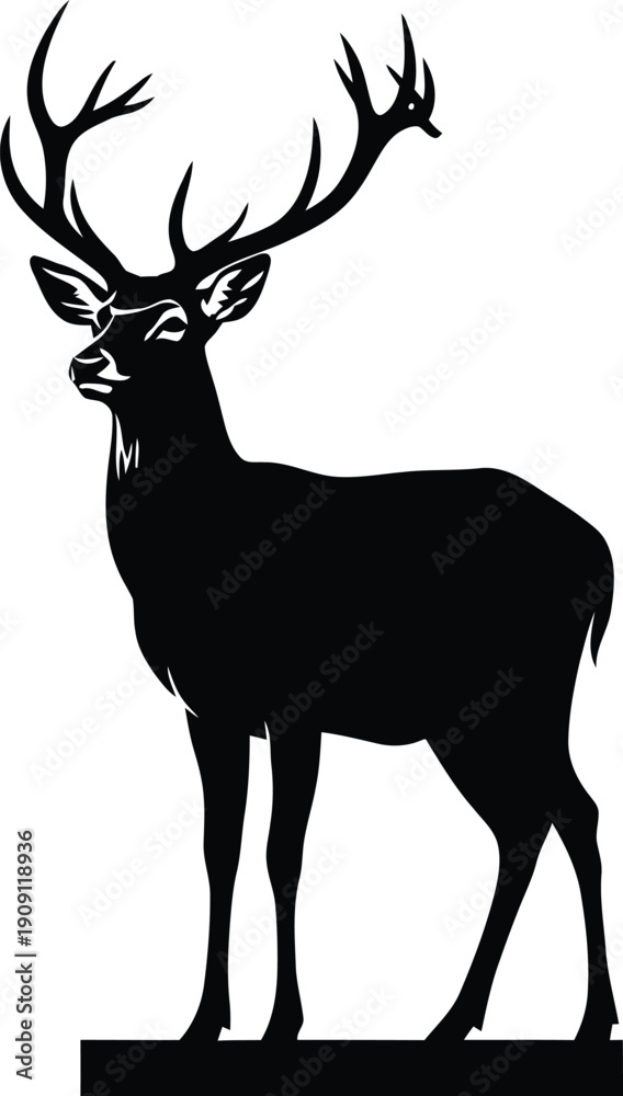 Obraz premium Deer Standing on Rock Silhouette Isolated on White