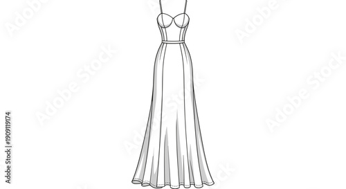 Elegant White Gown Illustration: Fashion Design for Bridal, Evening Wear, and Prom Dress Concepts - A Stylish Sketch for Designers and Creative Projects