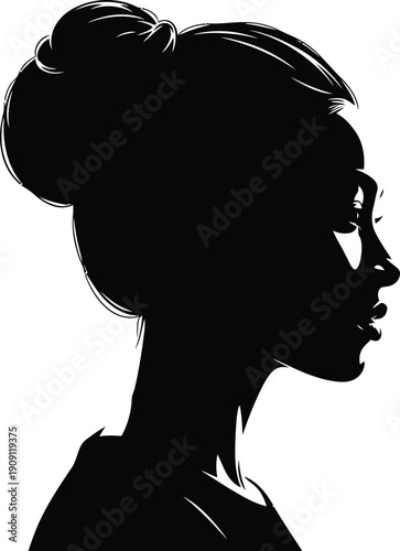 Black Silhouette Woman Profile View Isolated on White