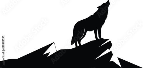 Wolf Howling on Mountain Peak Silhouette