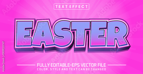 Easter 3D Editable Text Effect with Blue and Pink Gradient on Magenta Sunburst Background
