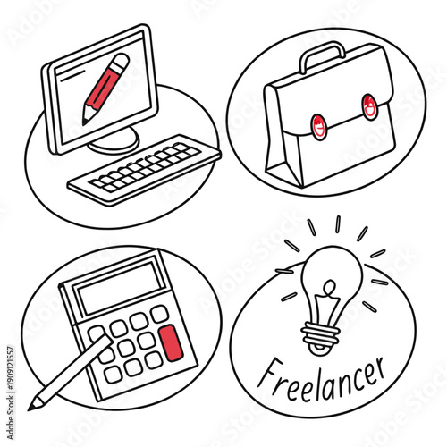 A set of icons representing freelance work concepts