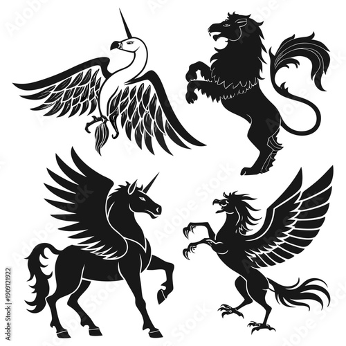 Mythical creatures in silhouette form