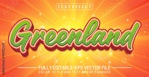 Greenland 3D Editable Text Effect with Green Gradient on Orange Sunburst Background