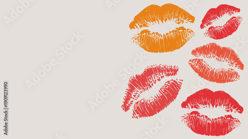 lipstick kiss marks imprints on neutral background vibrant red orange abstract graphic element for beauty fashion romance love concept design playful romantic passion symbol romanticism celebration gr