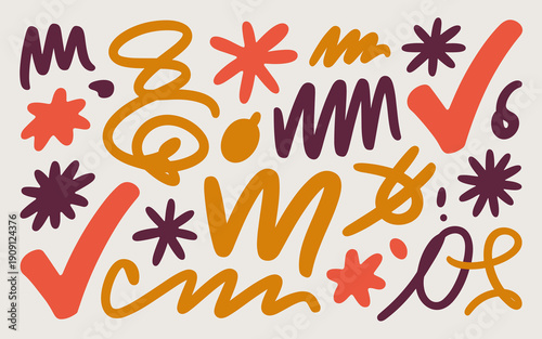 Abstract doodle shapes collection cheerful playful organic forms modern graphic elements hand drawn style creative pattern for digital design marketing branding and web assets fun quirky illustration