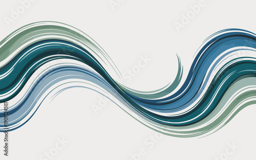 Abstract flowing wave of teal blue and green lines on white background smooth organic shape dynamic motion design modern aesthetic for technology and nature concepts clean graphic element for web bann
