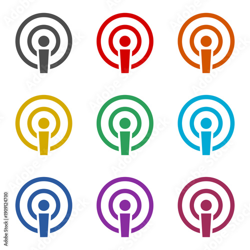 Podcast sign icon isolated on white background. Set icons colorful