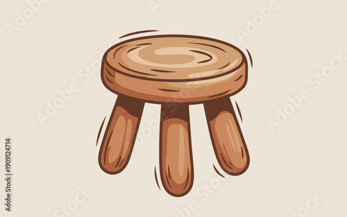 Simple wooden milking stool illustration cartoon style isolated on neutral background rustic farmhouse furniture basic seating object for rural lifestyle concepts and dairy farm themes