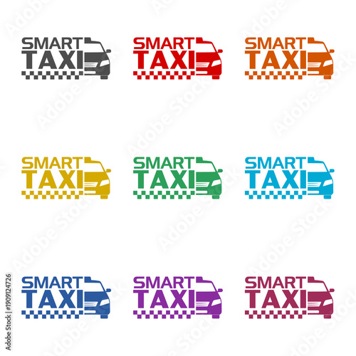 Smart taxi car icon isolated on white background. Set icons colorful