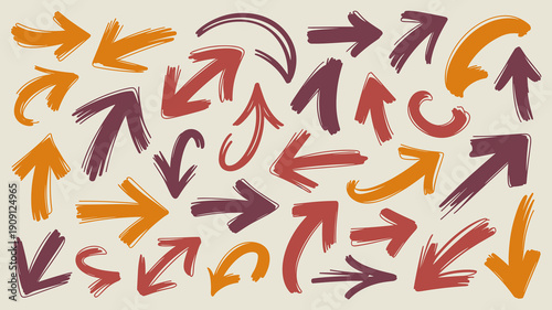 Hand drawn arrow icons collection directional pointers diverse shapes and colors for infographic design workflow planning business strategy direction navigation concepts simple graphic elements for we