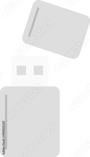 Minimal flat design vector illustration of a USB flash drive with removable cap. Perfect for technology concepts, data storage, backup, file transfer, hardware devices, and digital security