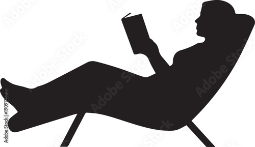 Modern Lounge Chair Reading Person Silhouettes Relaxing Isolated