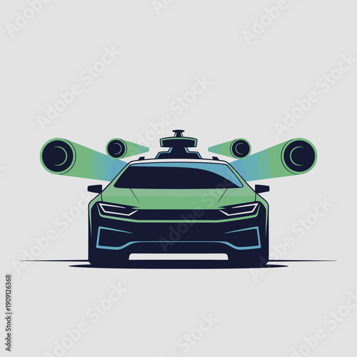 Futuristic autonomous self driving car concept vehicle with lidar sensors and cameras scanning environment for advanced navigation technology and smart city mobility solutions for future transportatio