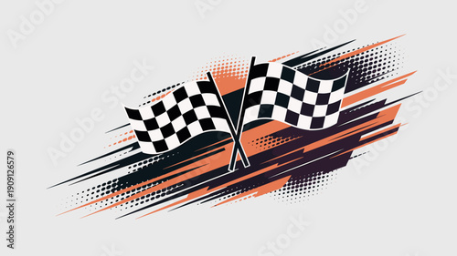 Racing checkered flags waving victory finish line symbol for motorsport competition speed success concept with dynamic abstract motion background for sports advertising marketing graphics and event pr