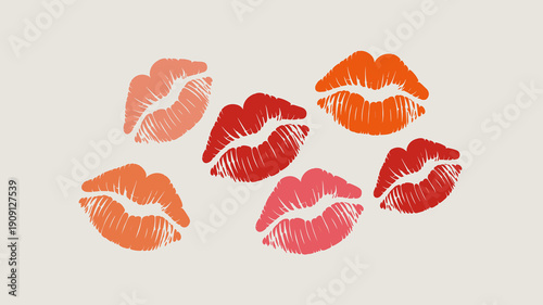 Kiss print collection vibrant multicolor lip marks abstract romantic symbol of love passion and affection for beauty cosmetics and fashion industry marketing materials and graphic design elements