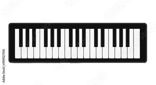 A top-down view vector illustration of a piano keyboard with black and white keys, perfect for music-related designs