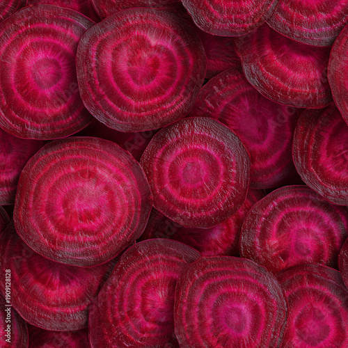 Seamless tiling photorealistic pattern of beet slices for infinite backgrounds or textures