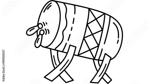 Illustration of a camel with a wrapped body walking, symbolizing Ramadan Kareem, in a simple line art style