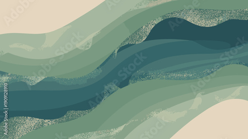 Abstract flowing waves of teal blue and sage green abstract background texture with subtle grain overlay modern organic fluid shapes for serene minimalist design concept wallpaper backdrop