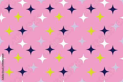 Y2K Retro Sparkle Star Seamless Pattern in Bold Pink Pop Style