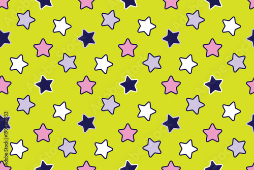 Y2K Star Seamless Pattern on Neon Lime Background