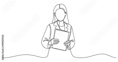 Female doctor with clipboard - simple line art of medical professional. No editable stroke