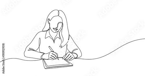 Female adult drawing in minimalist line art style. No editable stroke