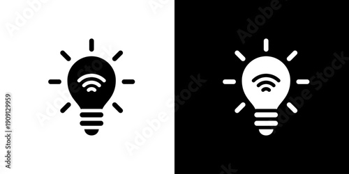 電球とWi-Fiのスマート照明アイコン (ベクター)