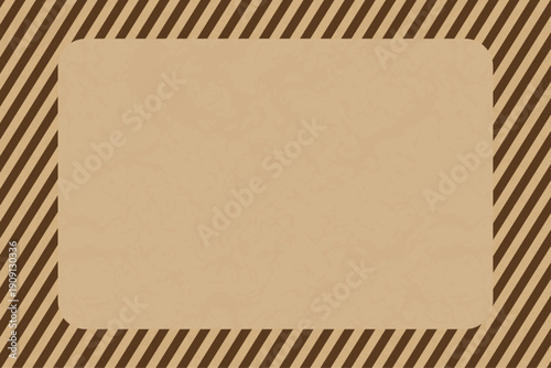 クラフト紙の質感と茶色のストライプ柄フレームのコピースペース背景素材セット