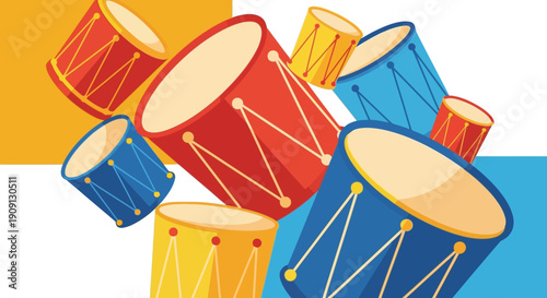 Festive Imlek and Chinese New Year Celebration with Vibrant Drums in a Colorful Artistic Design