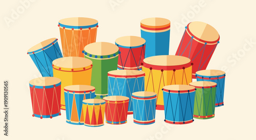 Colorful array of percussive instruments, reminiscent of festive celebrations and musical performances, evoking a sense of joy and rhythm