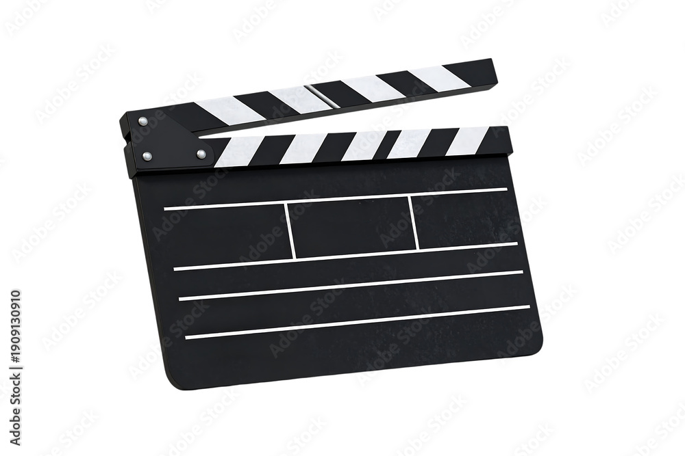 Fototapeta premium A black film clapper board with white stripes on a solid black background