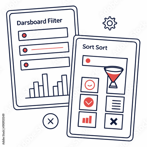 A diagram showing dashboard filter and sort data