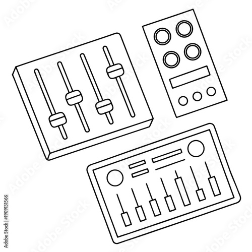 A set of three control panels with various dials and buttons