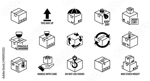 Shipping and Handling Icons Set for Packaging