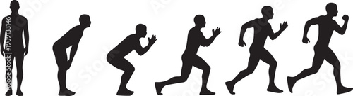 Human Evolution of Running Motion Sequence Silhouette Vector Illustration Isolated on white background