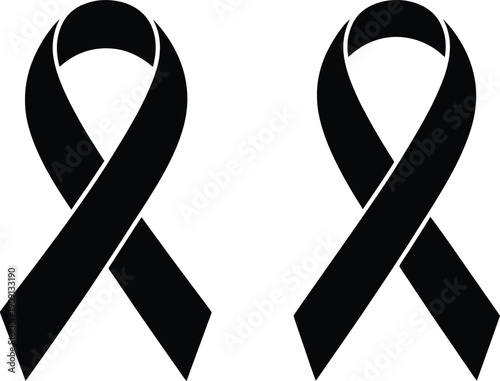 A pair of black ribbons symbolizing mourning or awareness on a white background.