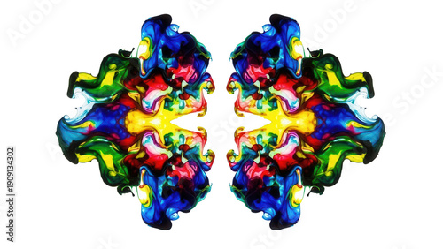 Vibrant colorful paint mixing swirling abstract design symmetrical pattern, cut out, stock png, isolated on transparent background