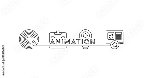 Animation process icons: motion graphics, idea generation, and social media content creation