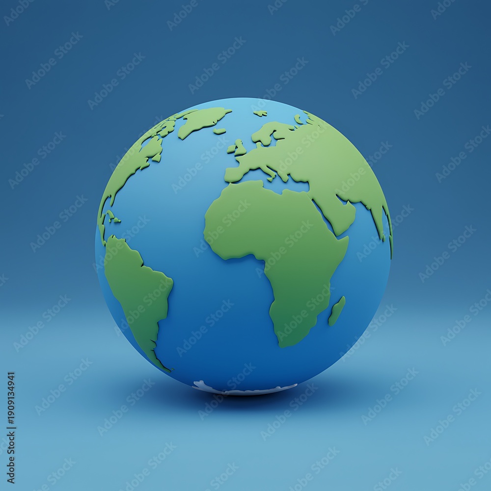 Fototapeta premium 3D illustration of the Earth with green continents and blue oceans on a blue gradient background globe model