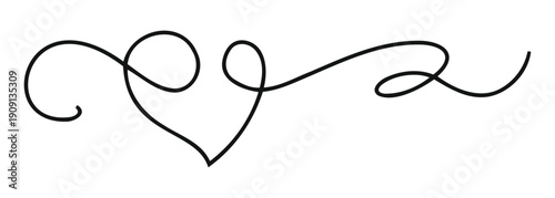 Heart one line art illustration suitable for romantic tattoo and logo design. Minimal black contour drawing of love sign vector