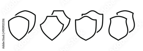 Security shield line icons set. Vector outline symbols of protection and safety. Double guard signs for antivirus software