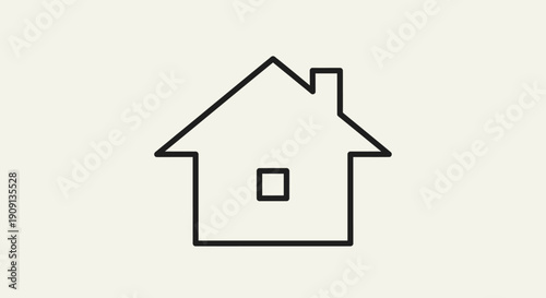 Simple House Outline Icon on Beige Background