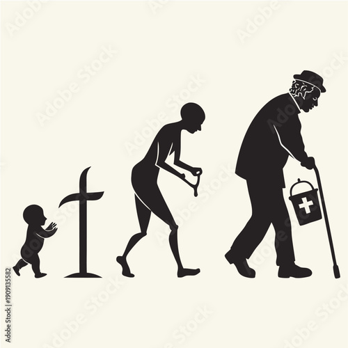 The human life journey: birth, mortality, decline, and aid.

