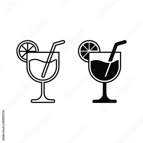 Cocktail glasses with straws and citrus garnish