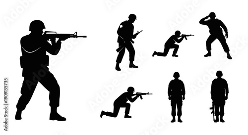 Soldier Silhouettes with Rifles in Various Poses