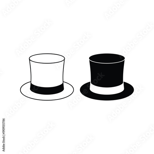 Elegant top hats in black and white for fashion or theatrical use