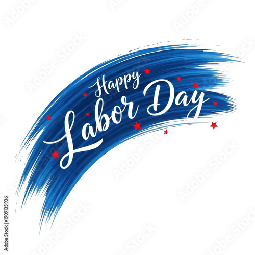 Abstract blue brush stroke celebrating labor day with text isolated on transparent background